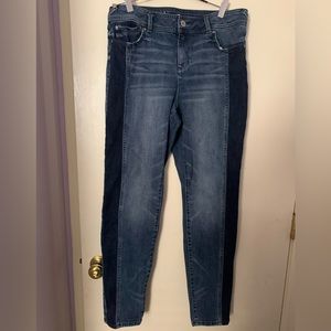 EUC INC blue jeans with Contrast panel stretch, skinny leg, Size 12